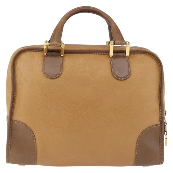 LOEWE Hand Bag Leather Beige Gold Auth bs36556