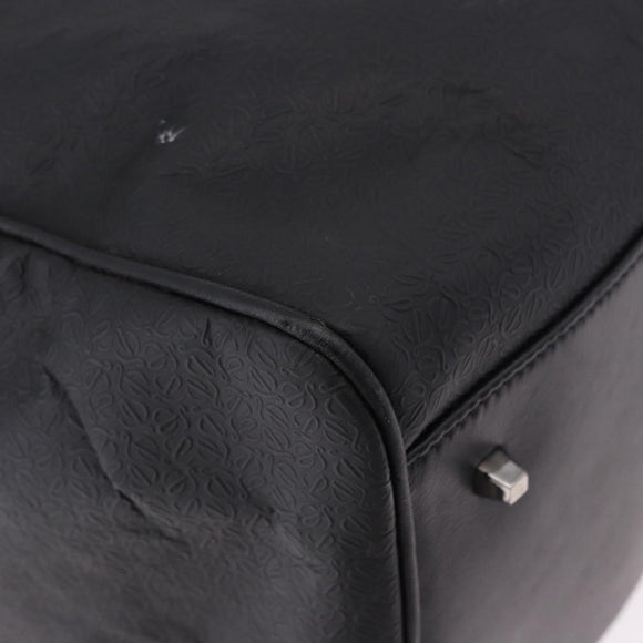 LOEWE Anagram Boston Bag PVC Leather Black Silver Auth bs36557
