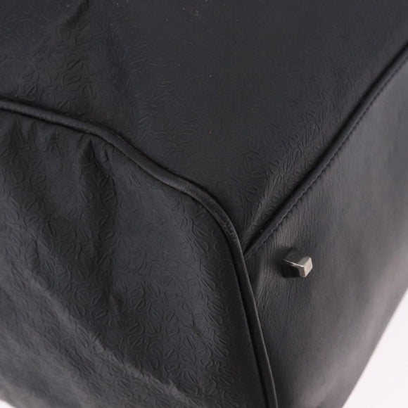LOEWE Anagram Boston Bag PVC Leather Black Silver Auth bs36557