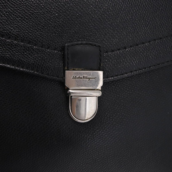 Salvatore Ferragamo Boston Bag Leather 2way Black Silver Auth bs36559