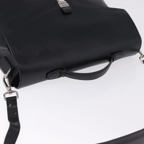 Salvatore Ferragamo Boston Bag Leather 2way Black Silver Auth bs36559