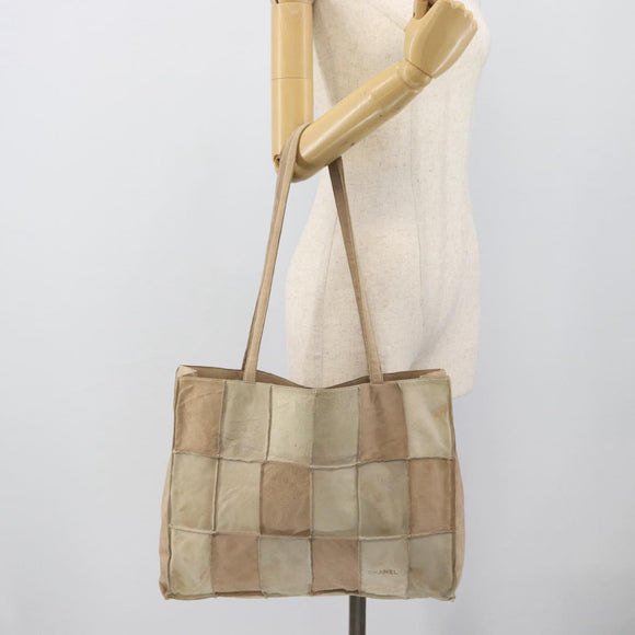CHANEL Tote Bag Suede Beige CC Auth bs36562
