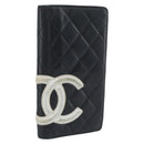 CHANEL Matelasse Cambon Line Long Wallet Leather Black Silver CC Auth bs36564-1