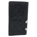 CHANEL Matelasse Cambon Line Long Wallet Leather Black Silver CC Auth bs36564-2