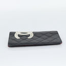 CHANEL Matelasse Cambon Line Long Wallet Leather Black Silver CC Auth bs36564-3