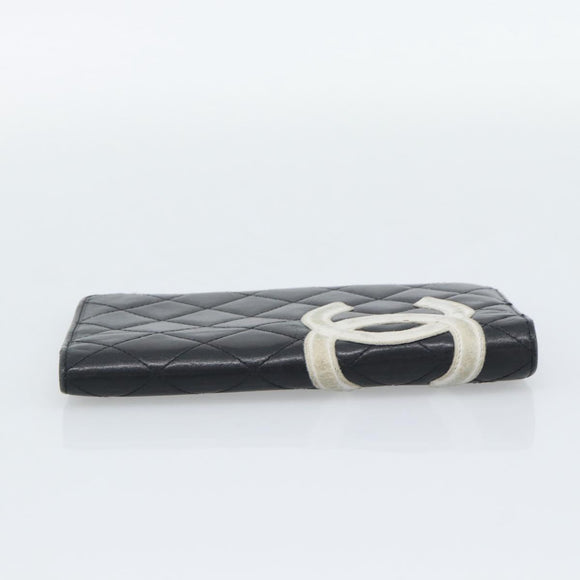 CHANEL Matelasse Cambon Line Long Wallet Leather Black Silver CC Auth bs36564