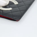 CHANEL Matelasse Cambon Line Long Wallet Leather Black Silver CC Auth bs36564-7