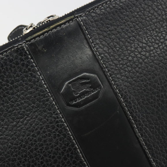 BURBERRY Briefcase Leather Black Silver Auth bs36590