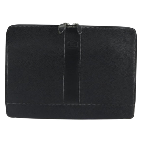 BURBERRY Briefcase Leather Black Silver Auth bs36590
