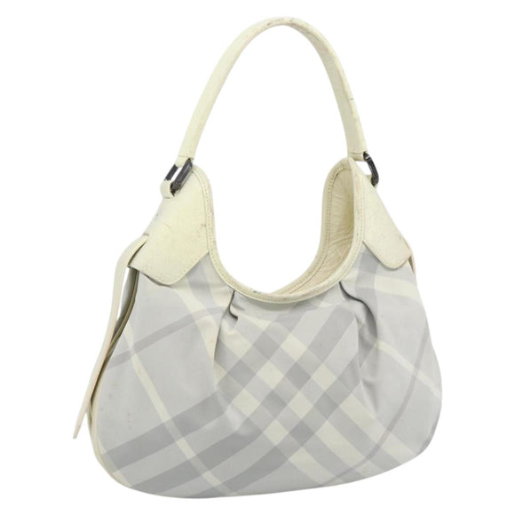 BURBERRY Nova Check Hand Bag PVC Light Blue Silver Auth bs36591