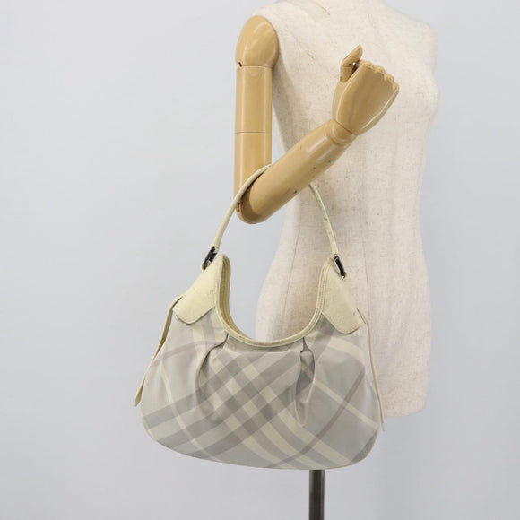 BURBERRY Nova Check Hand Bag PVC Light Blue Silver Auth bs36591