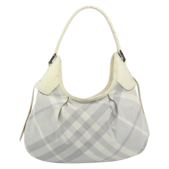 BURBERRY Nova Check Hand Bag PVC Light Blue Silver Auth bs36591