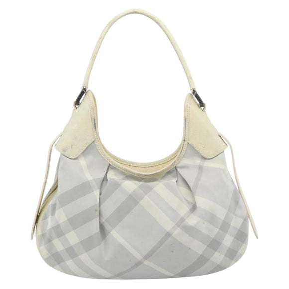 BURBERRY Nova Check Hand Bag PVC Light Blue Silver Auth bs36591