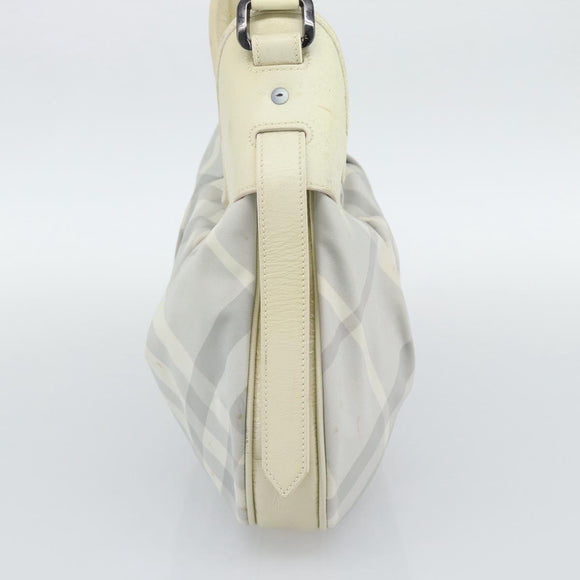 BURBERRY Nova Check Hand Bag PVC Light Blue Silver Auth bs36591