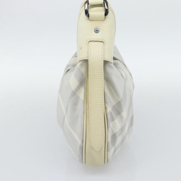 BURBERRY Nova Check Hand Bag PVC Light Blue Silver Auth bs36591