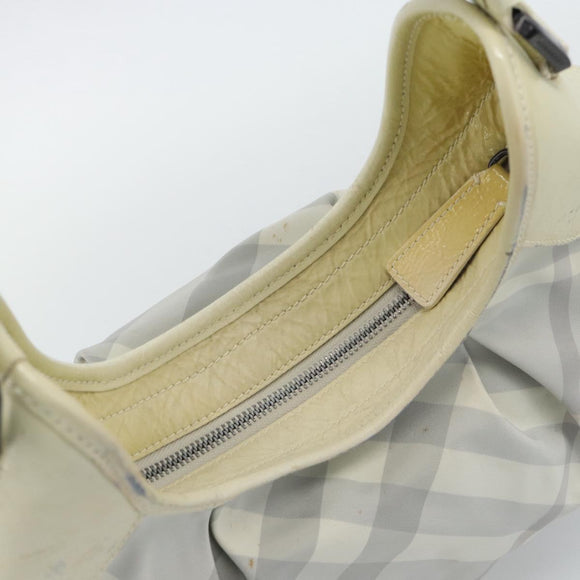 BURBERRY Nova Check Hand Bag PVC Light Blue Silver Auth bs36591