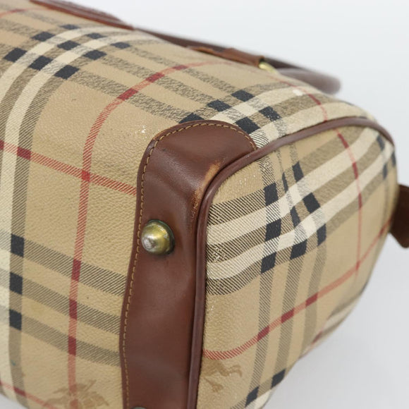 Burberrys Nova Check Hand Bag PVC Beige Gold Auth bs36592