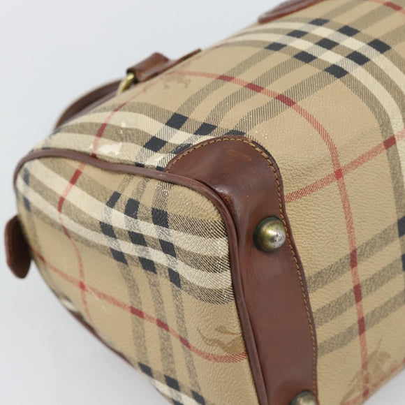 Burberrys Nova Check Hand Bag PVC Beige Gold Auth bs36592