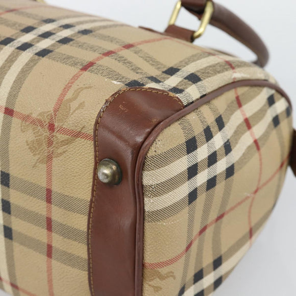Burberrys Nova Check Hand Bag PVC Beige Gold Auth bs36592