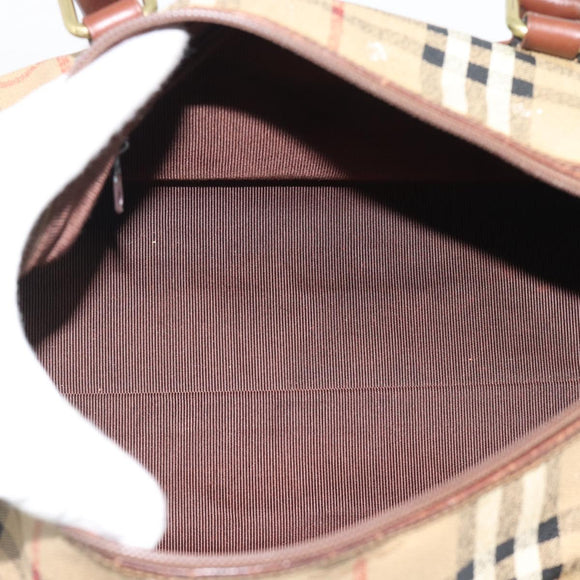 Burberrys Nova Check Hand Bag PVC Beige Gold Auth bs36592
