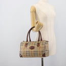 Burberrys Nova Check Hand Bag PVC Beige Gold Auth bs36592-21