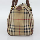 Burberrys Nova Check Hand Bag PVC Beige Gold Auth bs36592-5
