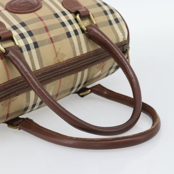 Burberrys Nova Check Hand Bag PVC Beige Gold Auth bs36592