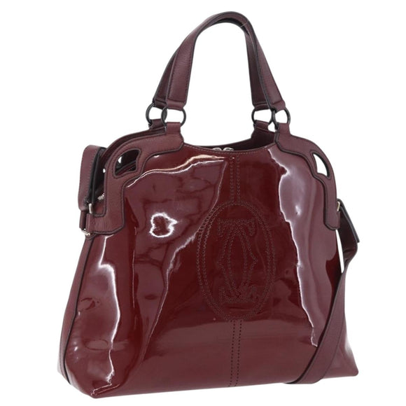 CARTIER Marcello de Cartier Hand Bag Patent leather 2way Bordeaux Auth bs36593A
