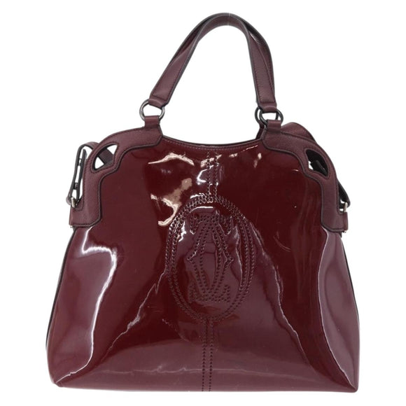 CARTIER Marcello de Cartier Hand Bag Patent leather 2way Bordeaux Auth bs36593A