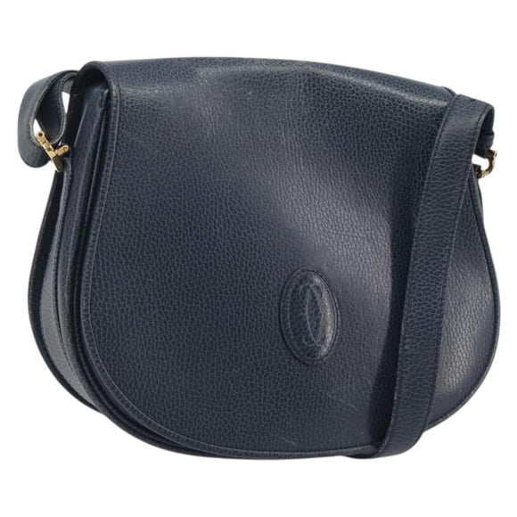 CARTIER Must Line Shoulder Bag Leather Blue Gold Auth bs36594