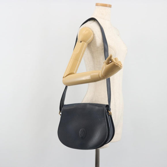 CARTIER Must Line Shoulder Bag Leather Blue Gold Auth bs36594
