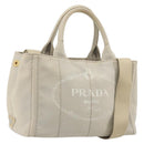 PRADA Canapa PM Hand Bag Canvas 2way Gray Gold Auth bs36595-1