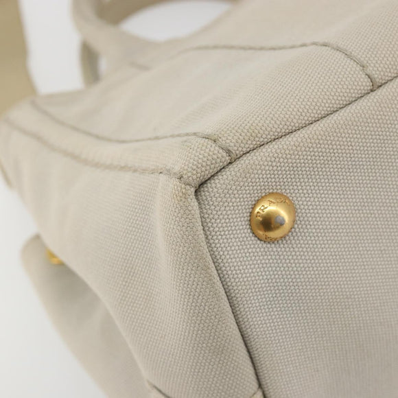PRADA Canapa PM Hand Bag Canvas 2way Gray Gold Auth bs36595