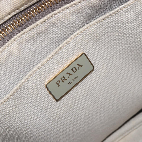 PRADA Canapa PM Hand Bag Canvas 2way Gray Gold Auth bs36595