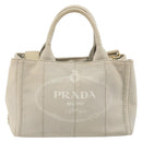 PRADA Canapa PM Hand Bag Canvas 2way Gray Gold Auth bs36595-13