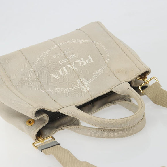 PRADA Canapa PM Hand Bag Canvas 2way Gray Gold Auth bs36595