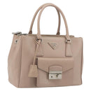 PRADA Hand Bag Saffiano leather Beige Silver Auth bs36596A-1