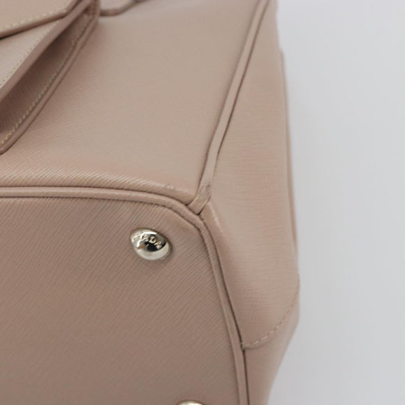 PRADA Hand Bag Saffiano leather Beige Silver Auth bs36596A