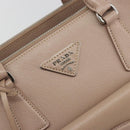 PRADA Hand Bag Saffiano leather Beige Silver Auth bs36596A-15