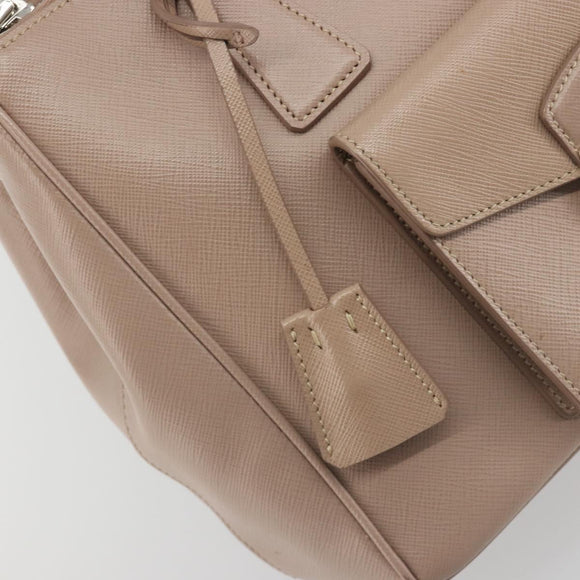 PRADA Hand Bag Saffiano leather Beige Silver Auth bs36596A