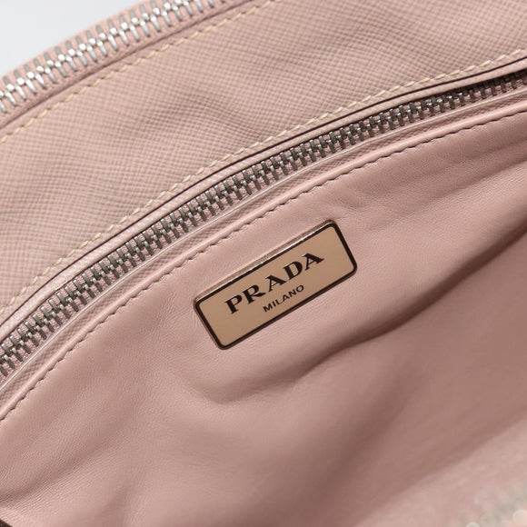 PRADA Hand Bag Saffiano leather Beige Silver Auth bs36596A
