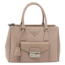 PRADA Hand Bag Saffiano leather Beige Silver Auth bs36596A-2