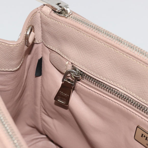 PRADA Hand Bag Saffiano leather Beige Silver Auth bs36596A