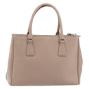 PRADA Hand Bag Saffiano leather Beige Silver Auth bs36596A-3