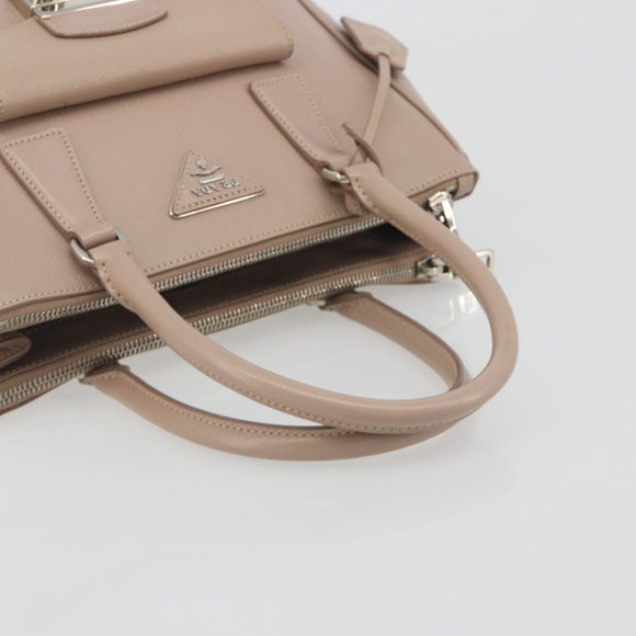 PRADA Hand Bag Saffiano leather Beige Silver Auth bs36596A
