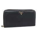 PRADA Long Wallet Leather Black Gold Auth bs36598-1