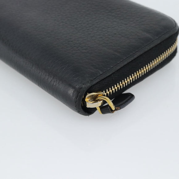 PRADA Long Wallet Leather Black Gold Auth bs36598