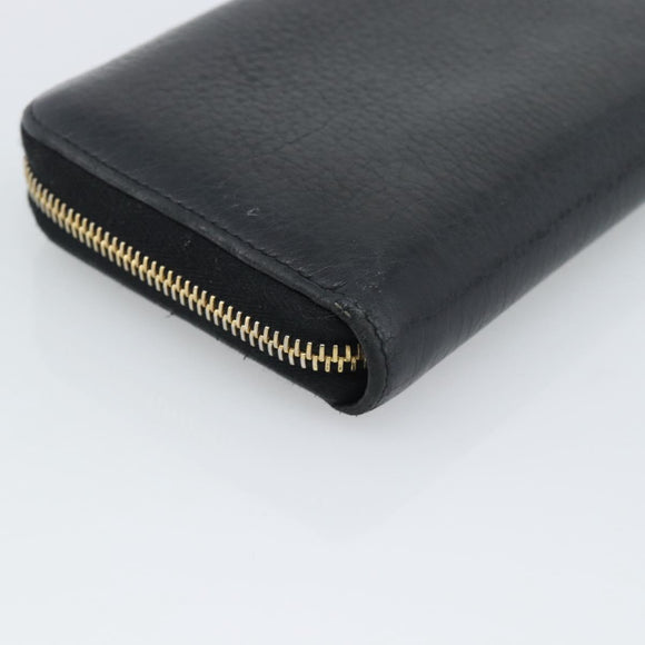 PRADA Long Wallet Leather Black Gold Auth bs36598