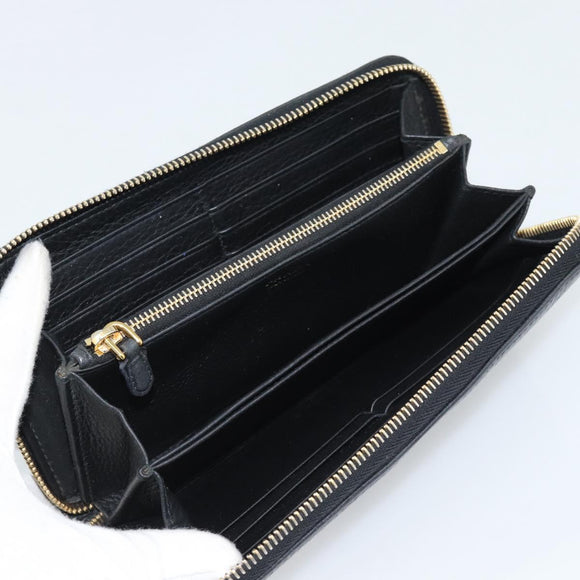 PRADA Long Wallet Leather Black Gold Auth bs36598