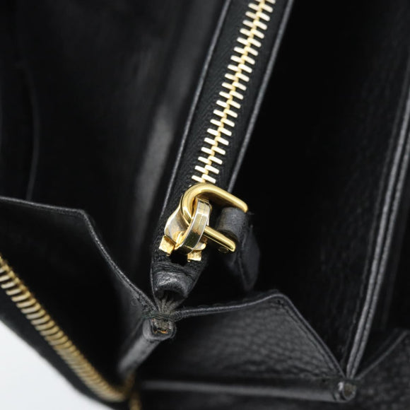 PRADA Long Wallet Leather Black Gold Auth bs36598